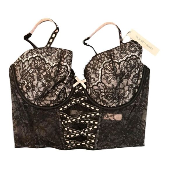 NWT Victoria’s Secret Black Lace Longline Bustier Bra - Size S-DD - Picture 3 of 5